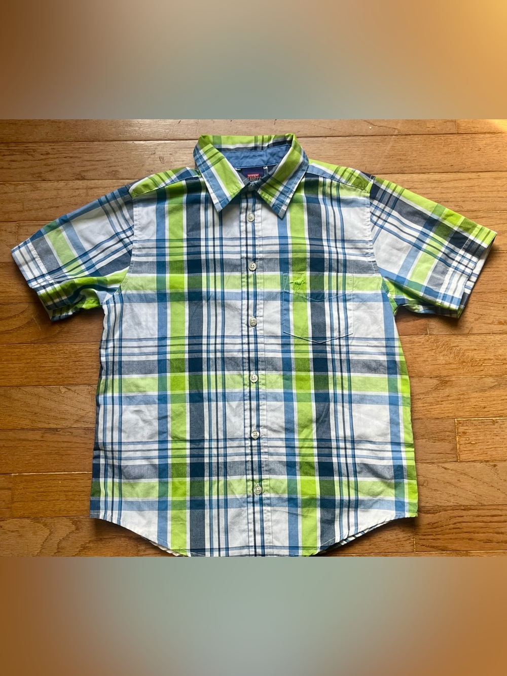 Boy’s Wrangler Green Plaid Button Down